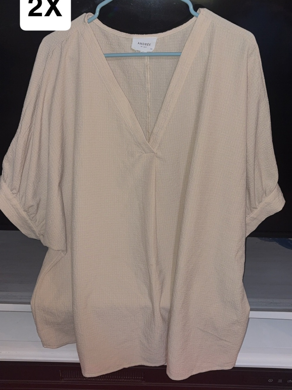 Andree Neutral V-Neck Textured Top in Light Beige
